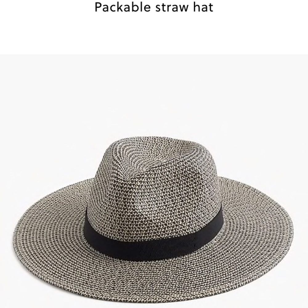 NWT J Crew Black and White Packable Straw Hat